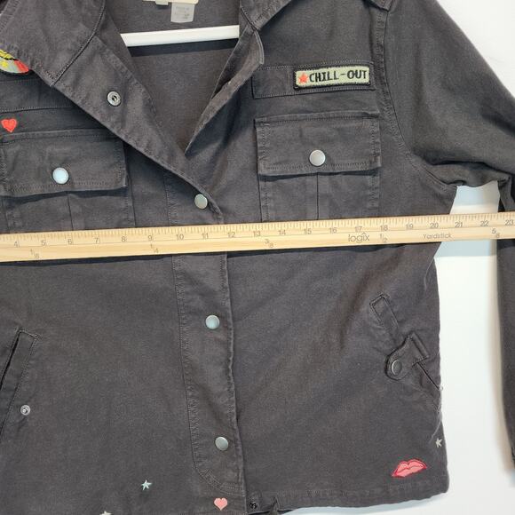 Chaser Military Jacket Size M Black Canvas Embroidered Patches Moto Punk Biker - Picture 16 of 16